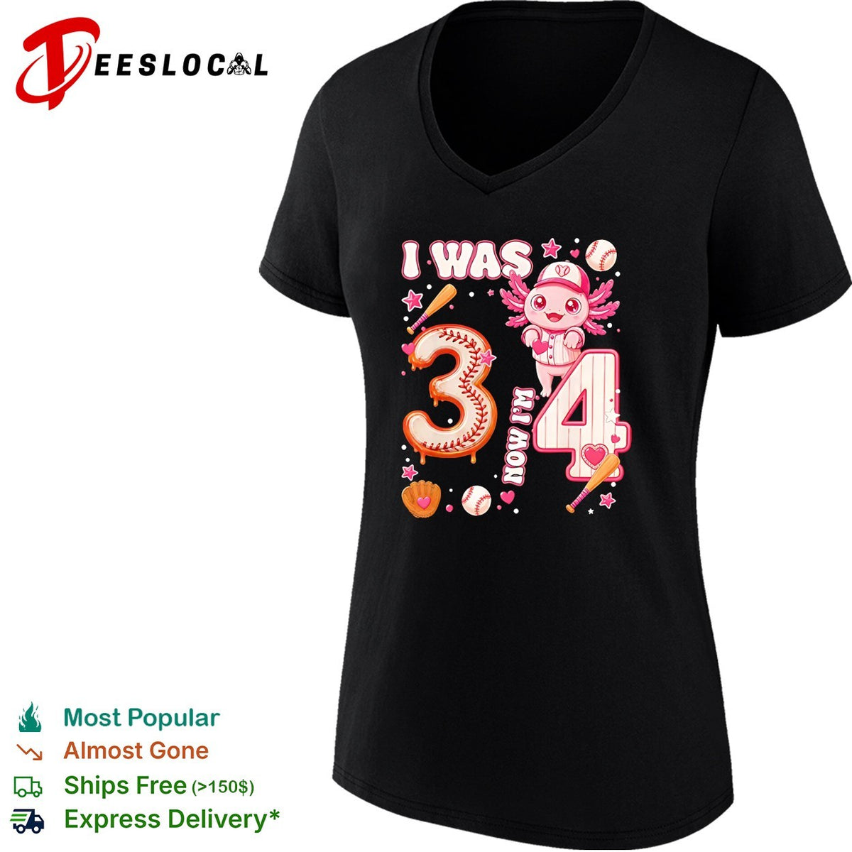 I was 3 now Im 4 axolotl baseball birthday celebration shirt