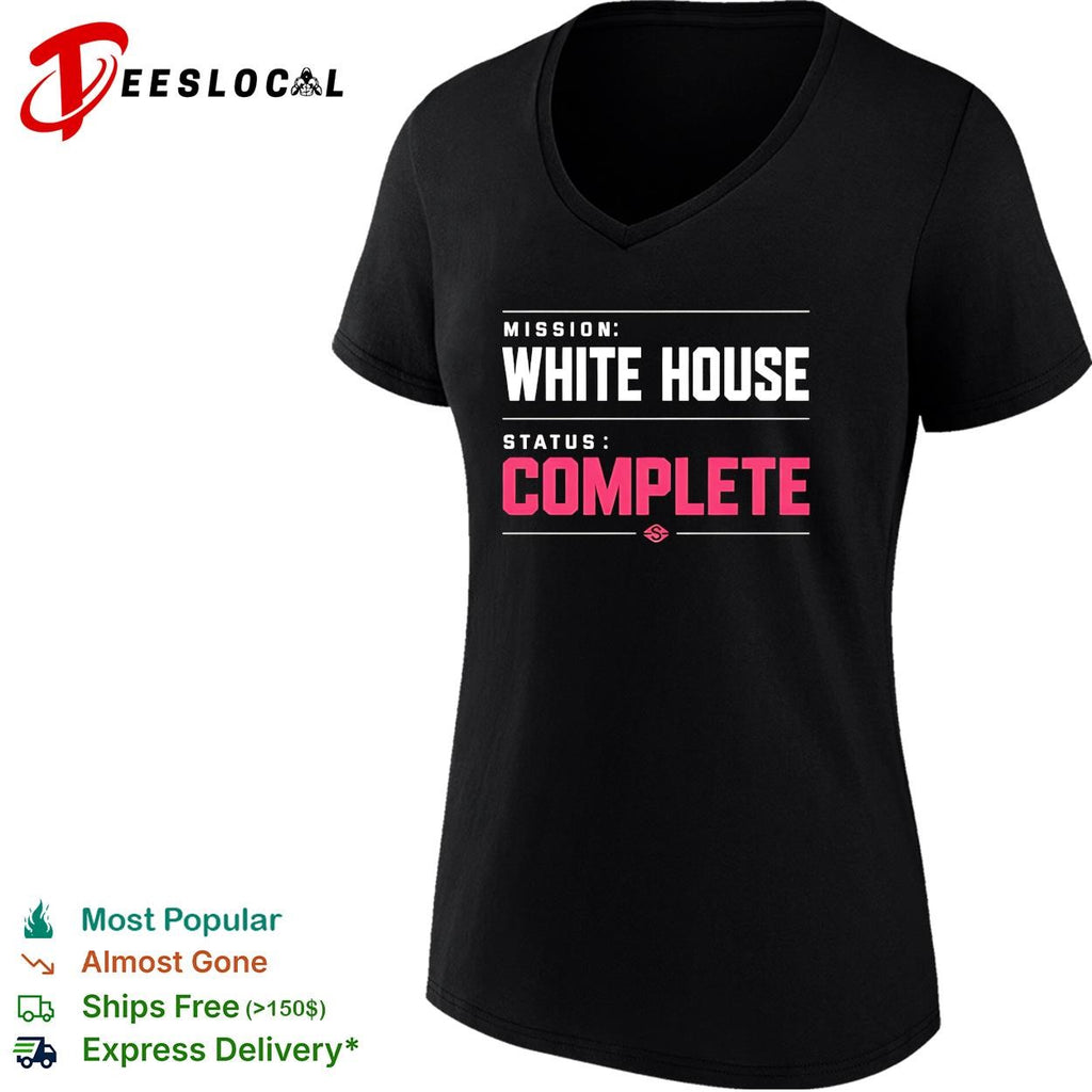 Mission White House status complete bold pink lettering parody graphic shirt