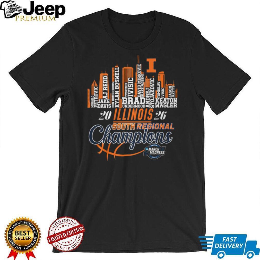 Illinois Fighting Illini 2026 South Regional Champions Roster Skyline T Shirt