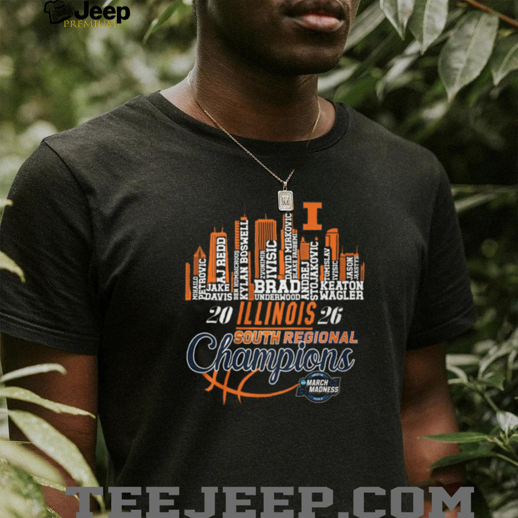 Illinois Fighting Illini 2026 South Regional Champions Roster Skyline T Shirt