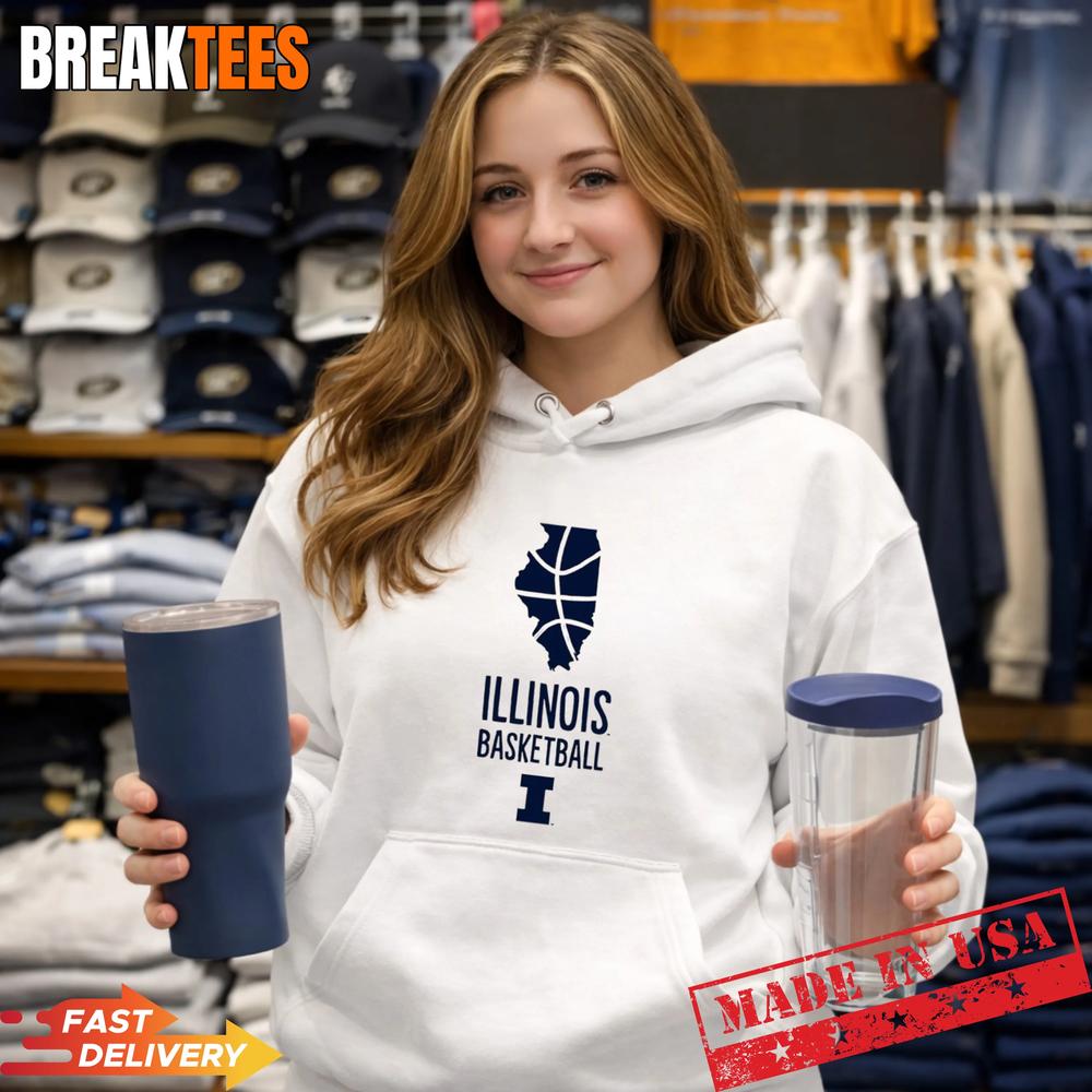 Illinois Fighting Illini Men’s Basketball State logo T-Shirt