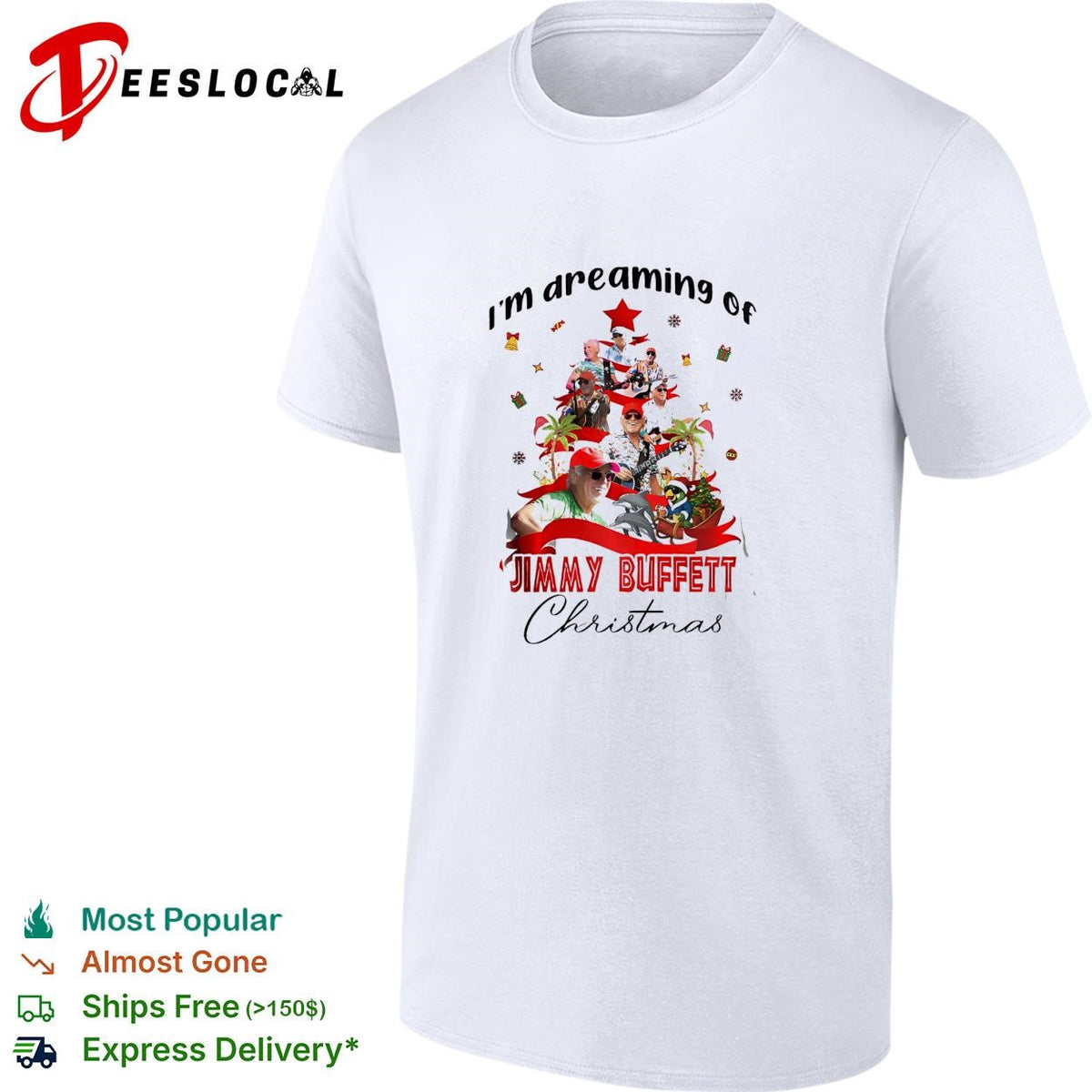 I’m dreaming of a Jimmy Buffett Christmas musician collage parrot poster shirt