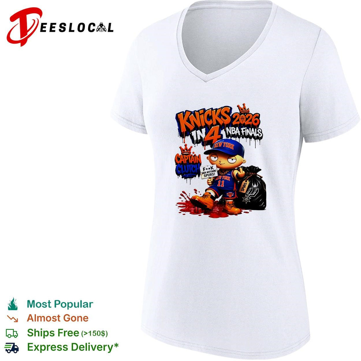 In 4 Captain Clutch Jalen Brunson Stewie Griffin Middle Finger Anti San Antonio Spurs Finals 2026 shirt