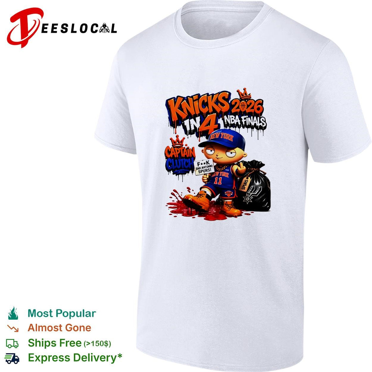 In 4 Captain Clutch Jalen Brunson Stewie Griffin Middle Finger Anti San Antonio Spurs Finals 2026 shirt