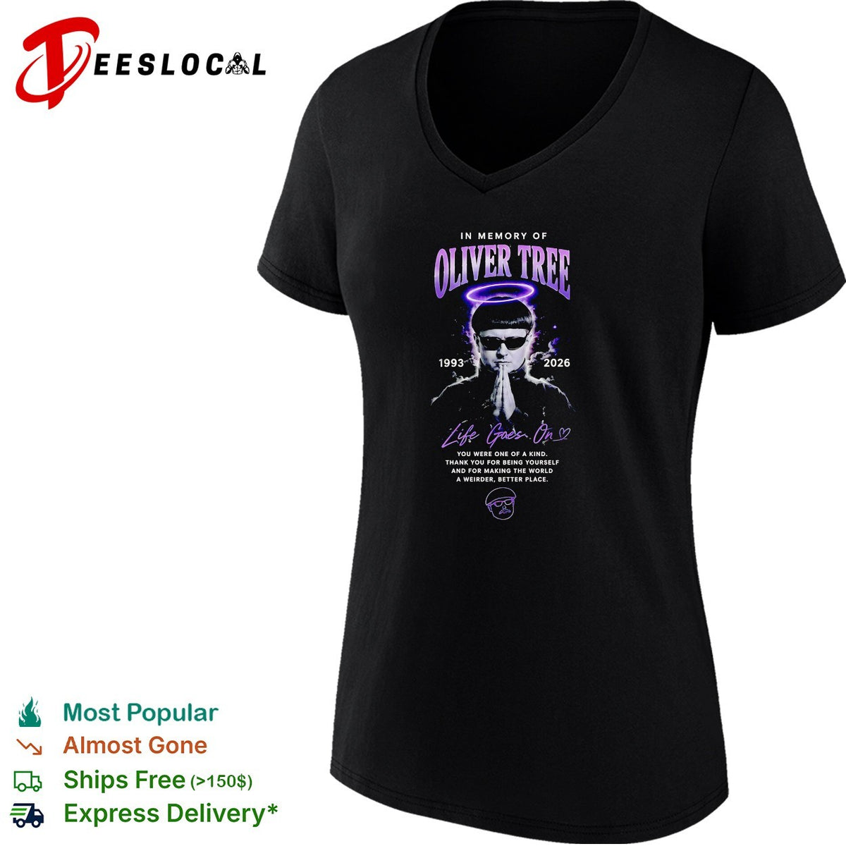 In memory of Oliver Tree halo portrait praying hands tribute shirt