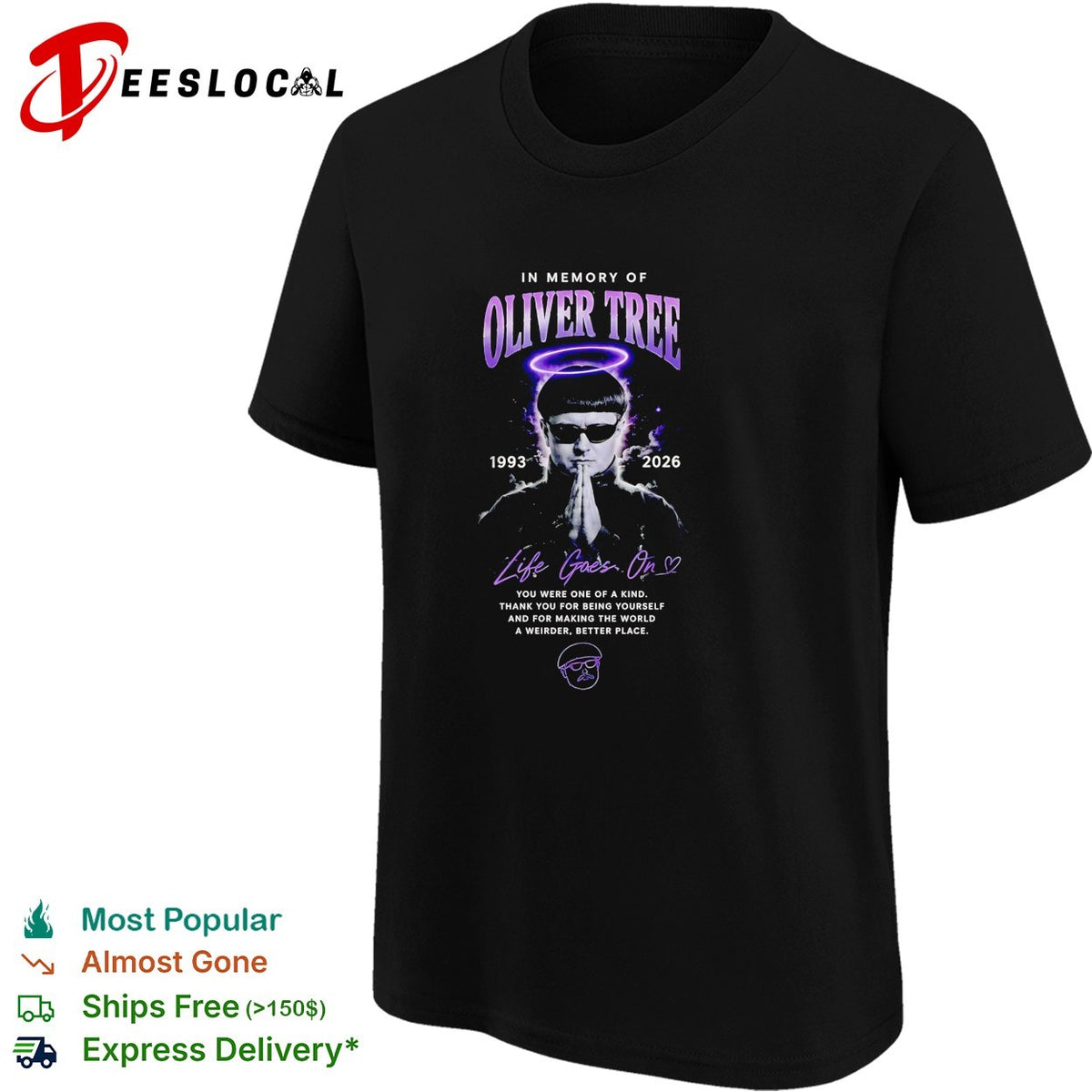 In memory of Oliver Tree halo portrait praying hands tribute shirt