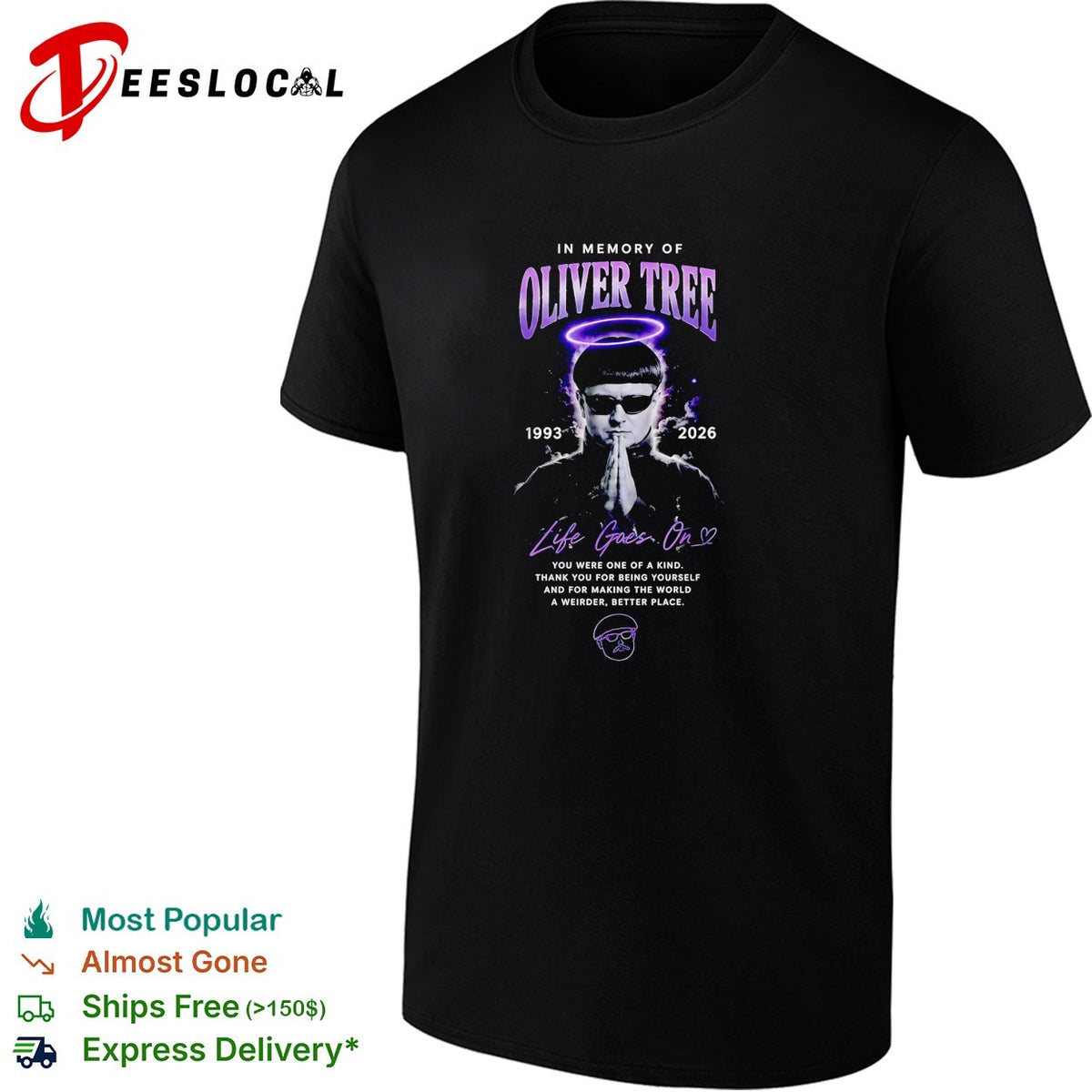 In memory of Oliver Tree halo portrait praying hands tribute shirt