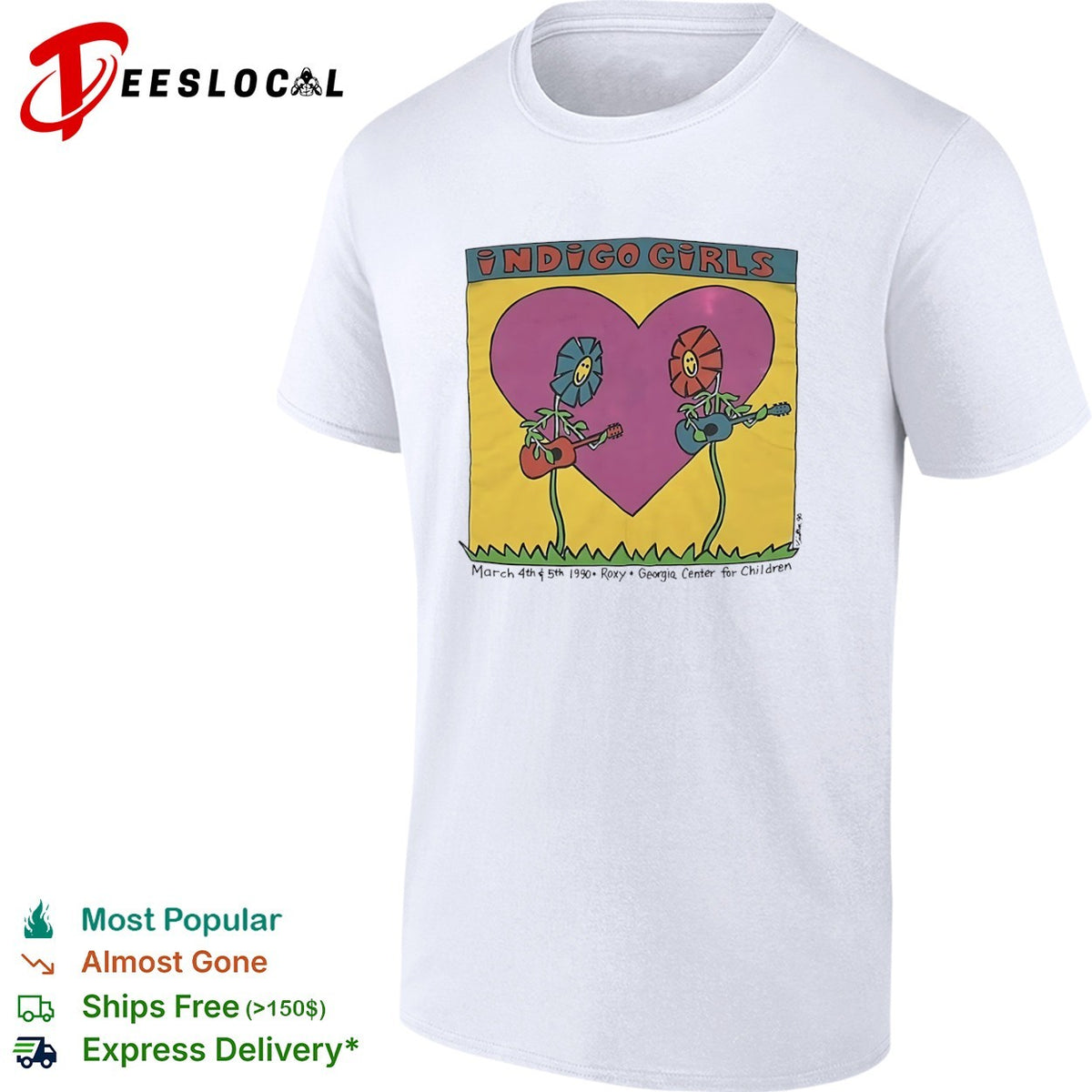 Indigo Girls flower guitars March 4th 5th 1990 Roxy Georgia Center for Children shirt