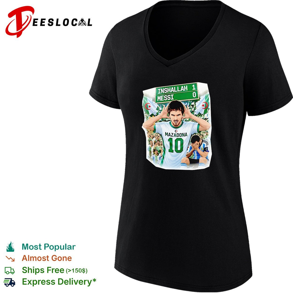 Inshallah one Messi zero scoreboard soccer fan torn poster shirt
