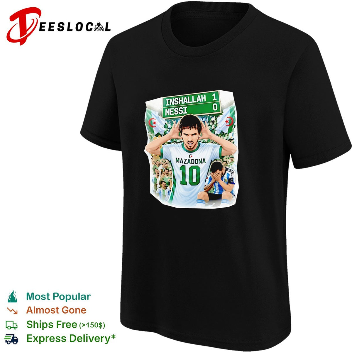 Inshallah one Messi zero scoreboard soccer fan torn poster shirt