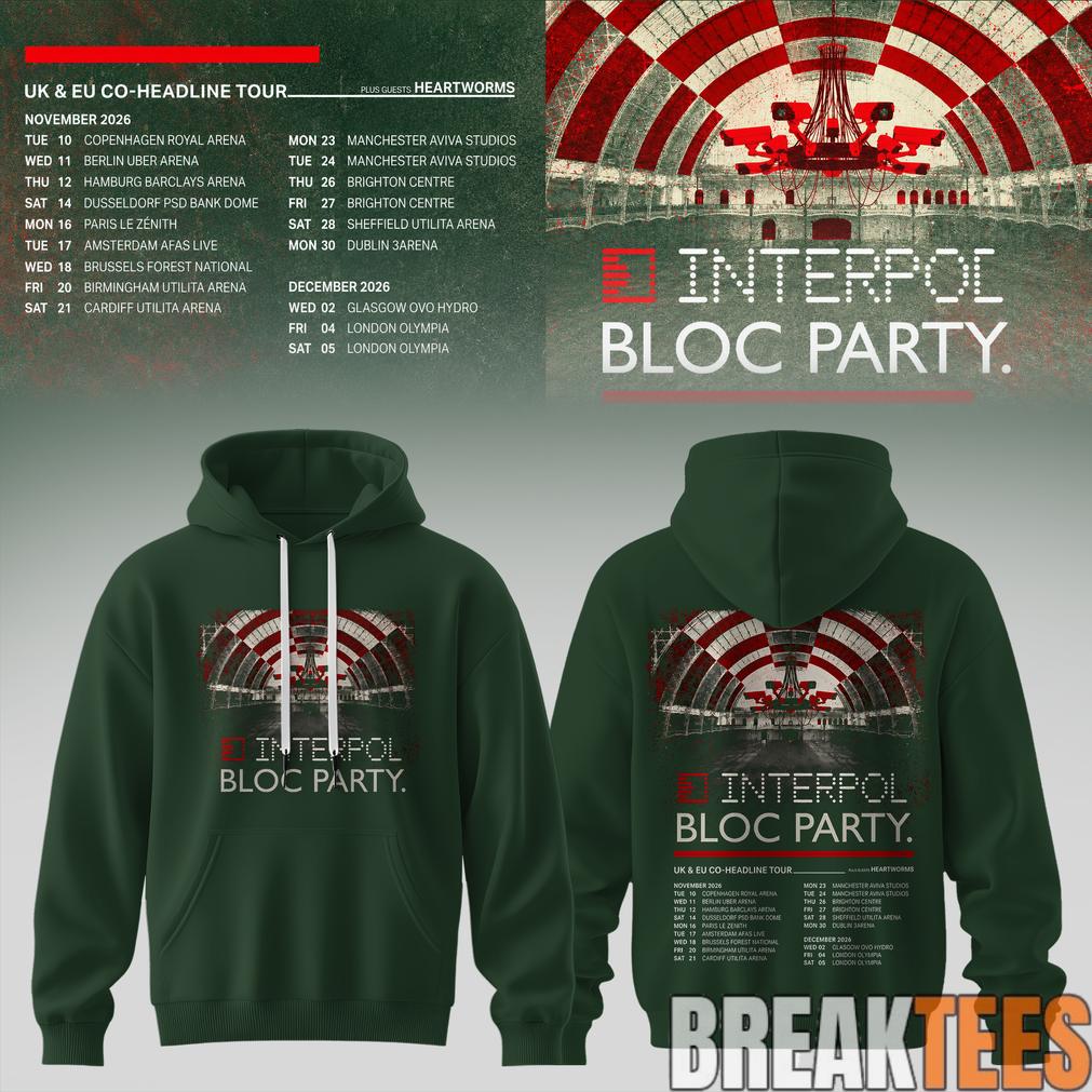 Interpol X Bloc Party – UK & EU Tour 2026 Green Hoodie