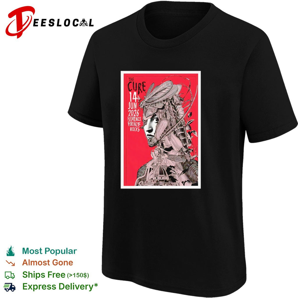 Intricate mechanical woman figure rock band Florence Firenze Rocks June 14 2026 concert framed poster art shirt