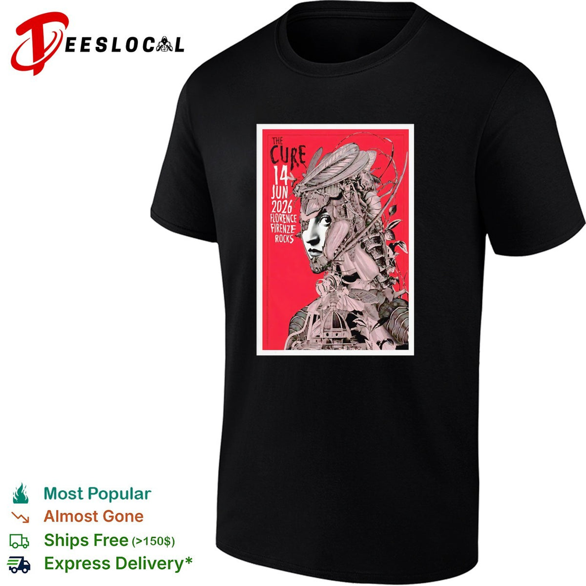 Intricate mechanical woman figure rock band Florence Firenze Rocks June 14 2026 concert framed poster art shirt