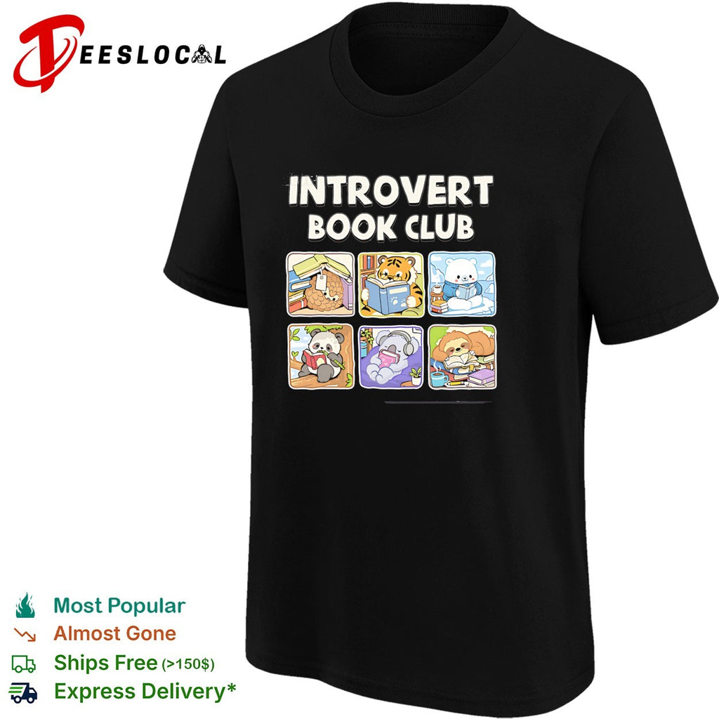Introvert Book Club Pangolin Tiger Polar Bear Panda Koala Sloth cute animal shirt