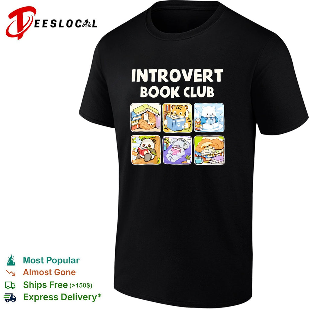 Introvert Book Club cute animals reading books tiger panda sloth art shirt