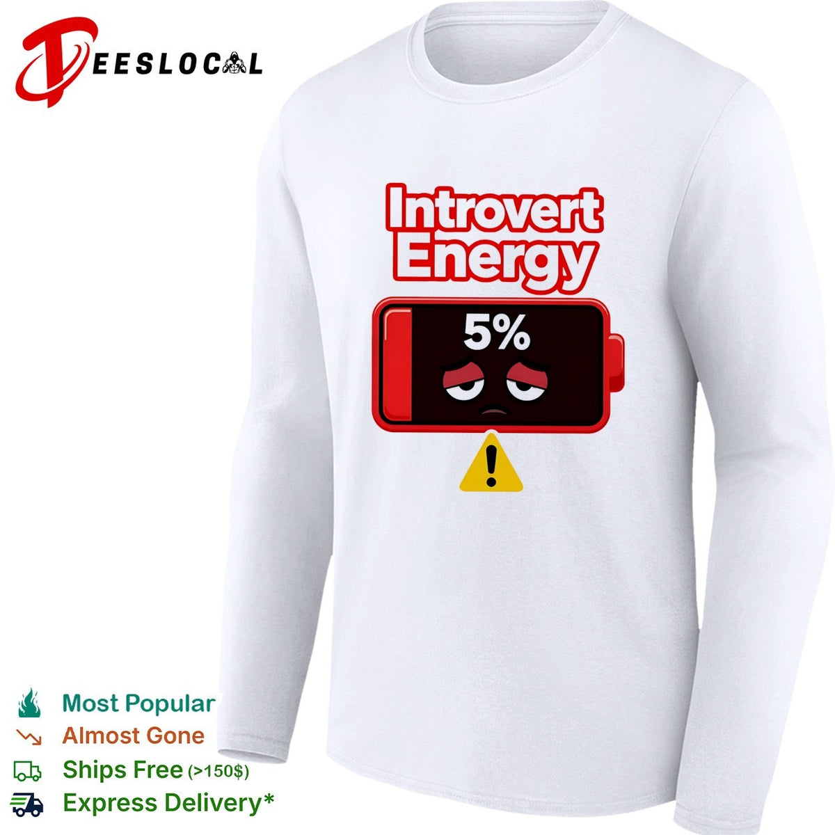 Introvert energy 5 percent low battery icon shirt