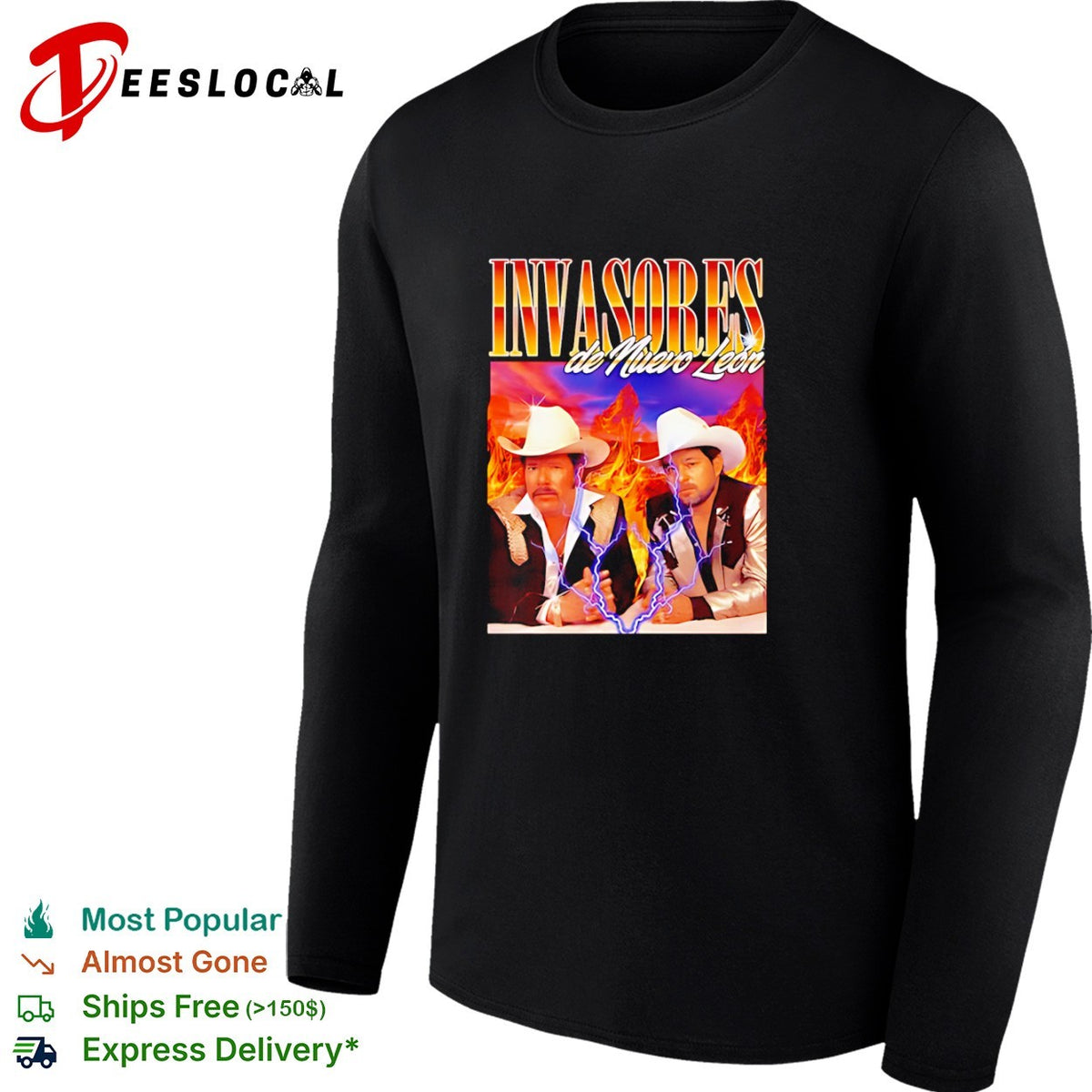 Invasores de Nuevo Leon Band Music Tribute Lightning Fire Shirt