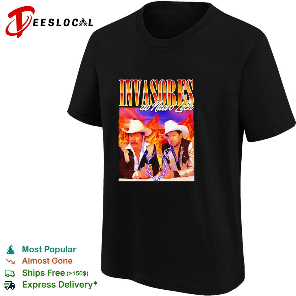 Invasores de Nuevo Leon Band Music Tribute Lightning Fire Shirt