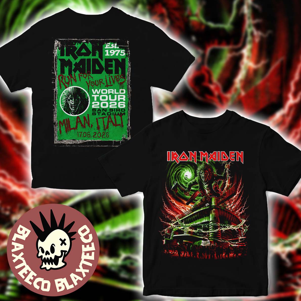 Iron Maiden Italy 2026 Tour Exclusive Event Tee For Milan Italy At San Siro Stadium On 17 June 2026 Forza Maiden Eddie With Axe T-Shirt