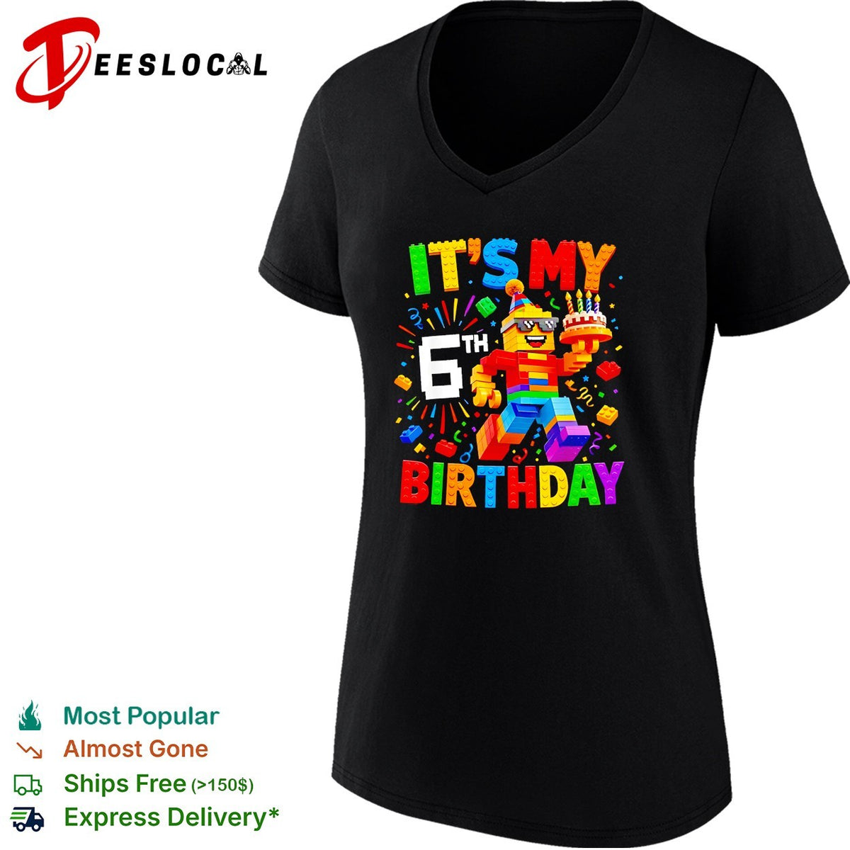 It is my 6th birthday building blocks brick construction celebration shirt