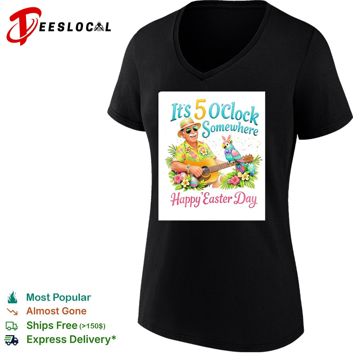 It’s 5 o’clock somewhere happy Easter day beach guitarist parrot shirt