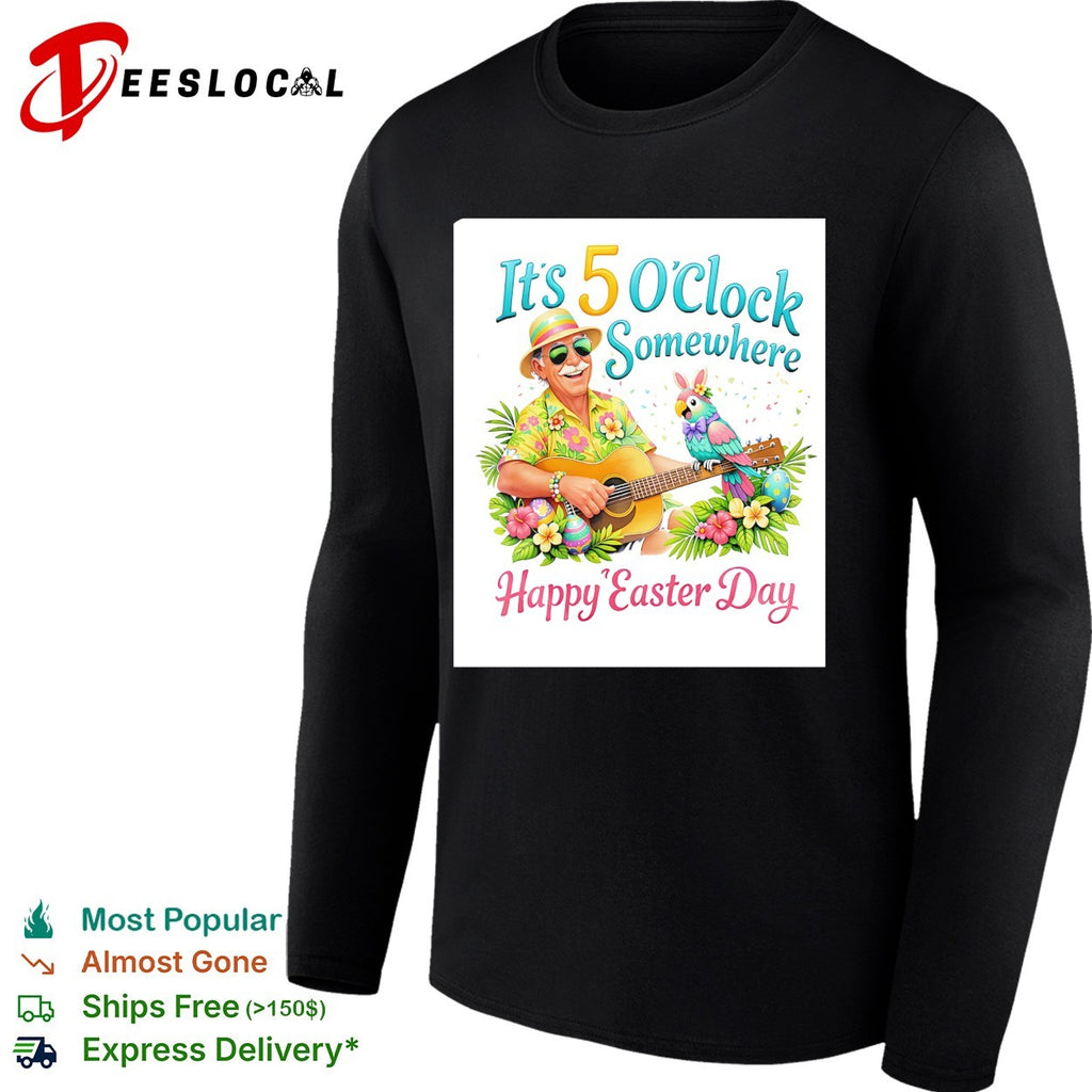 It’s 5 o’clock somewhere happy Easter day beach guitarist parrot shirt