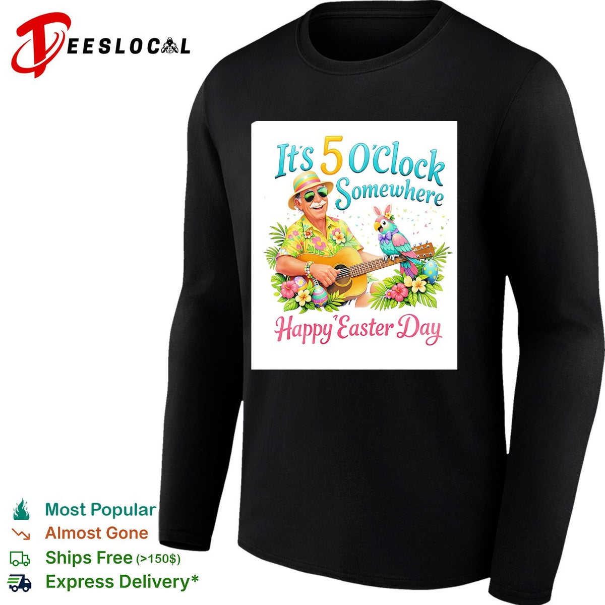 It’s 5 o’clock somewhere happy Easter day beach guitarist parrot shirt