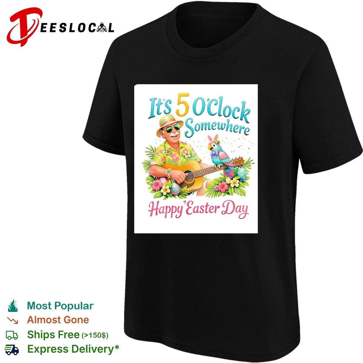 It’s 5 o’clock somewhere happy Easter day beach guitarist parrot shirt