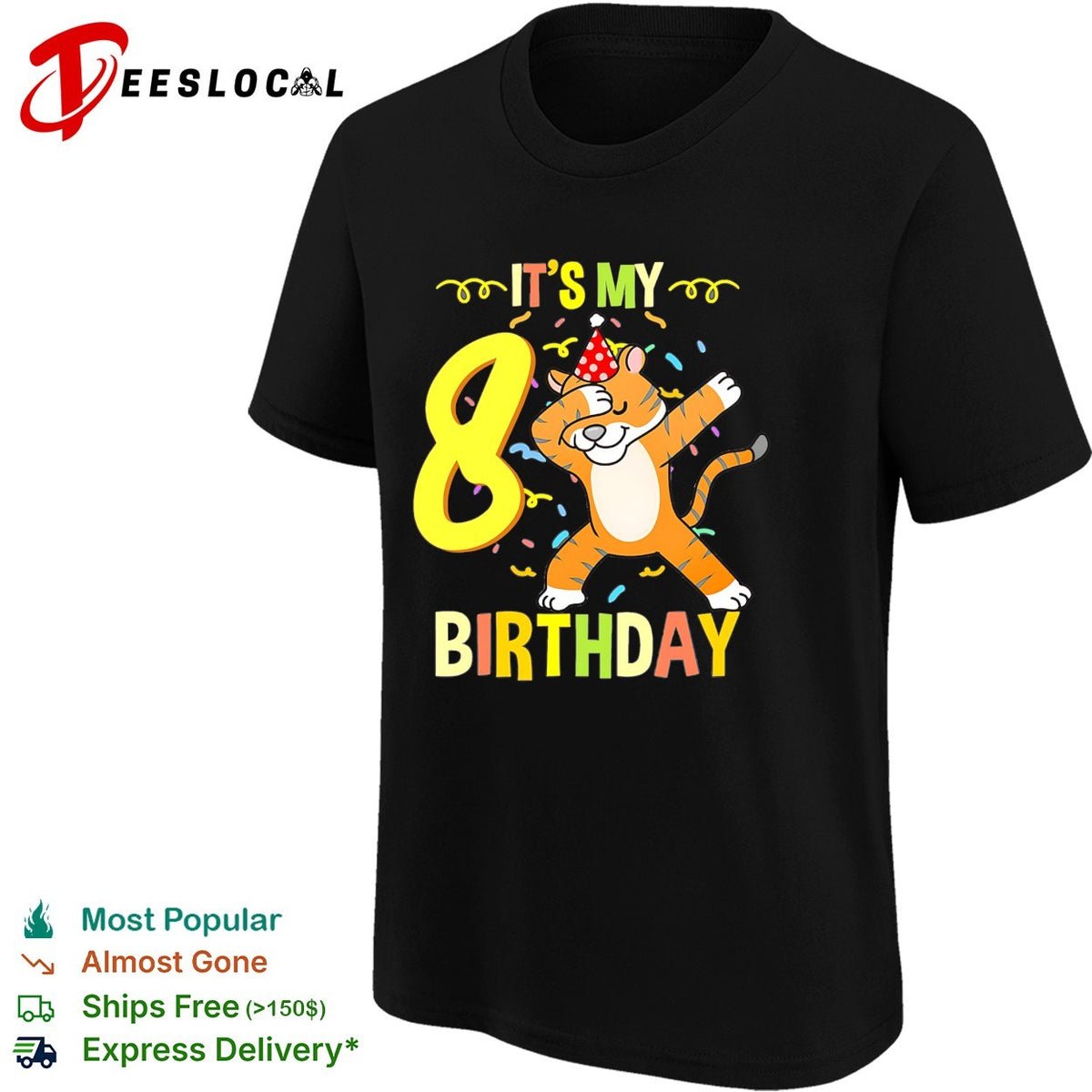 It’s my 8th birthday dabbing tiger confetti celebration art shirt