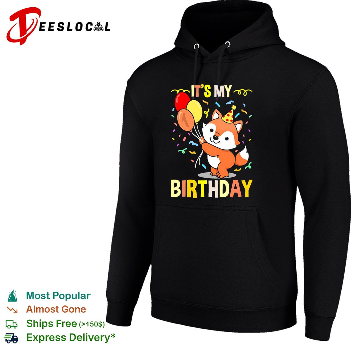 It’s my birthday cute fox balloons confetti celebration art shirt