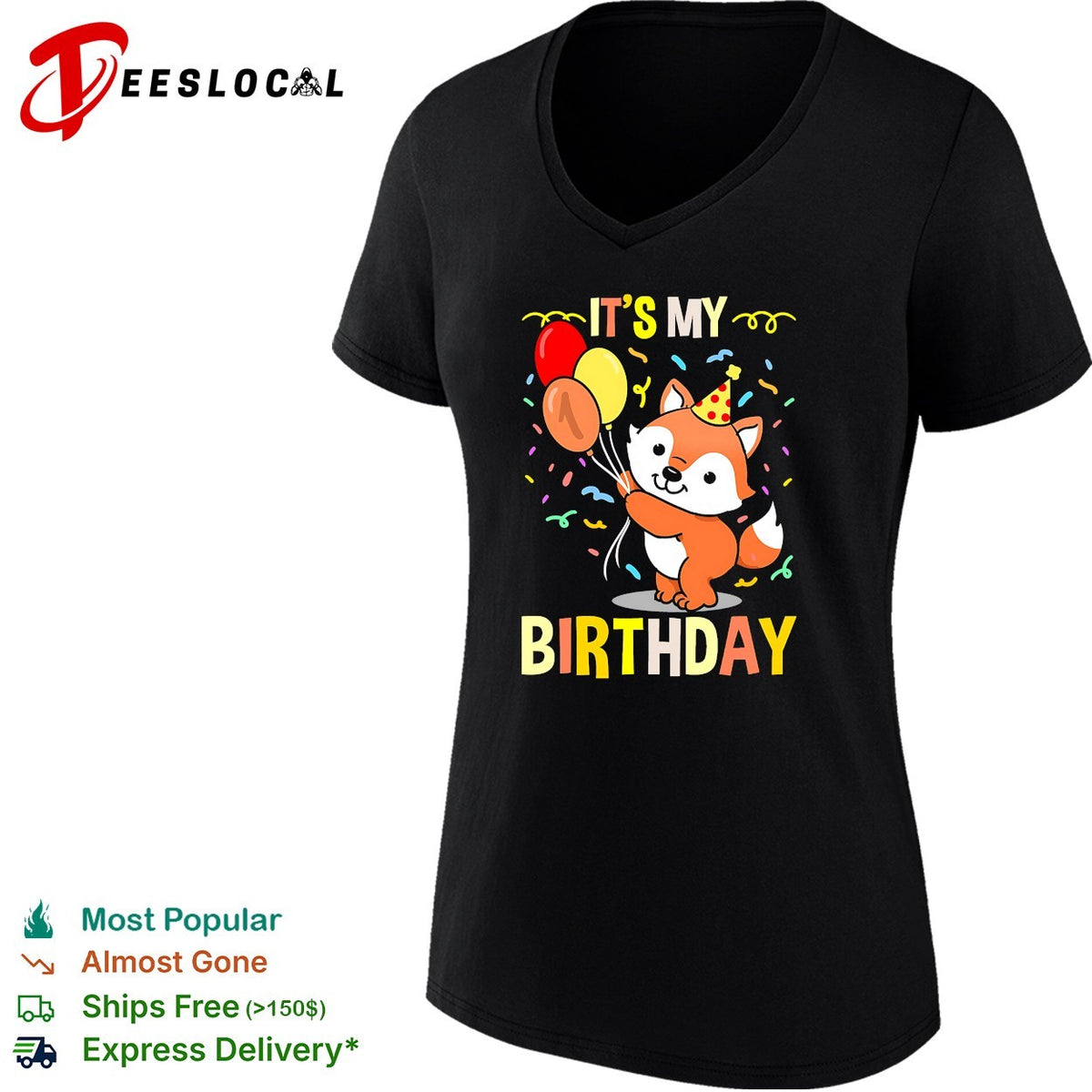 It’s my birthday cute fox balloons confetti celebration art shirt