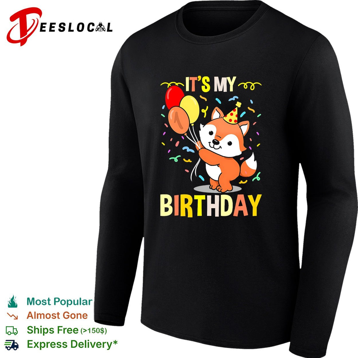 It’s my birthday cute fox balloons confetti celebration art shirt