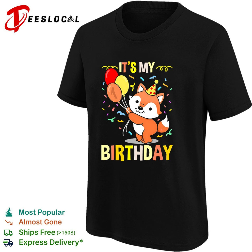 It’s my birthday cute fox balloons confetti celebration art shirt