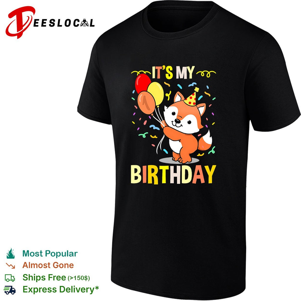 It’s my birthday cute fox balloons confetti celebration art shirt