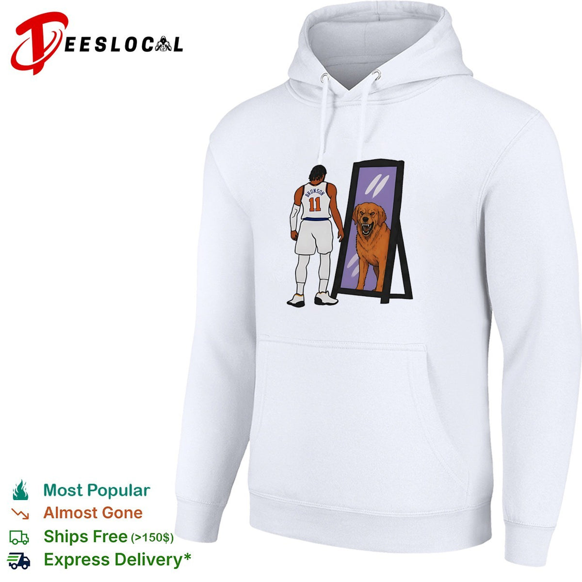 Jalen Brunson 11 Knicks jersey mirror reflection golden retriever dog humor art shirt