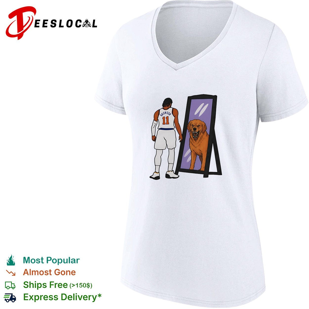 Jalen Brunson 11 Knicks jersey mirror reflection golden retriever dog humor art shirt