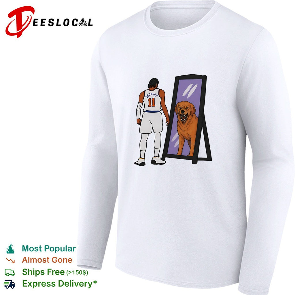 Jalen Brunson 11 Knicks jersey mirror reflection golden retriever dog humor art shirt