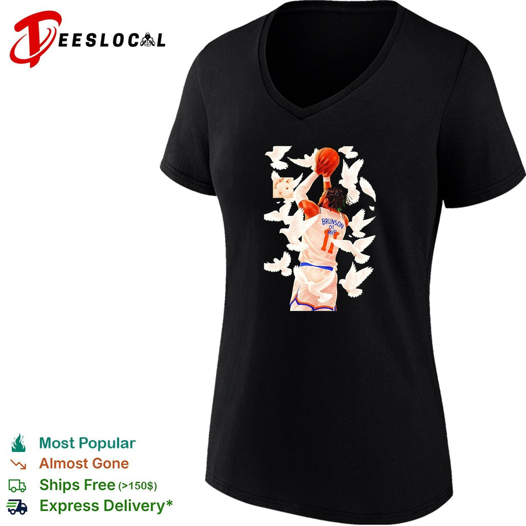 Jalen Brunson 11 White Doves Flying Background Graphic Painting shirt