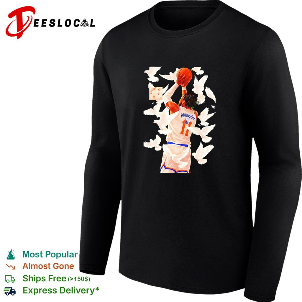 Jalen Brunson 11 White Doves Flying Background Graphic Painting shirt