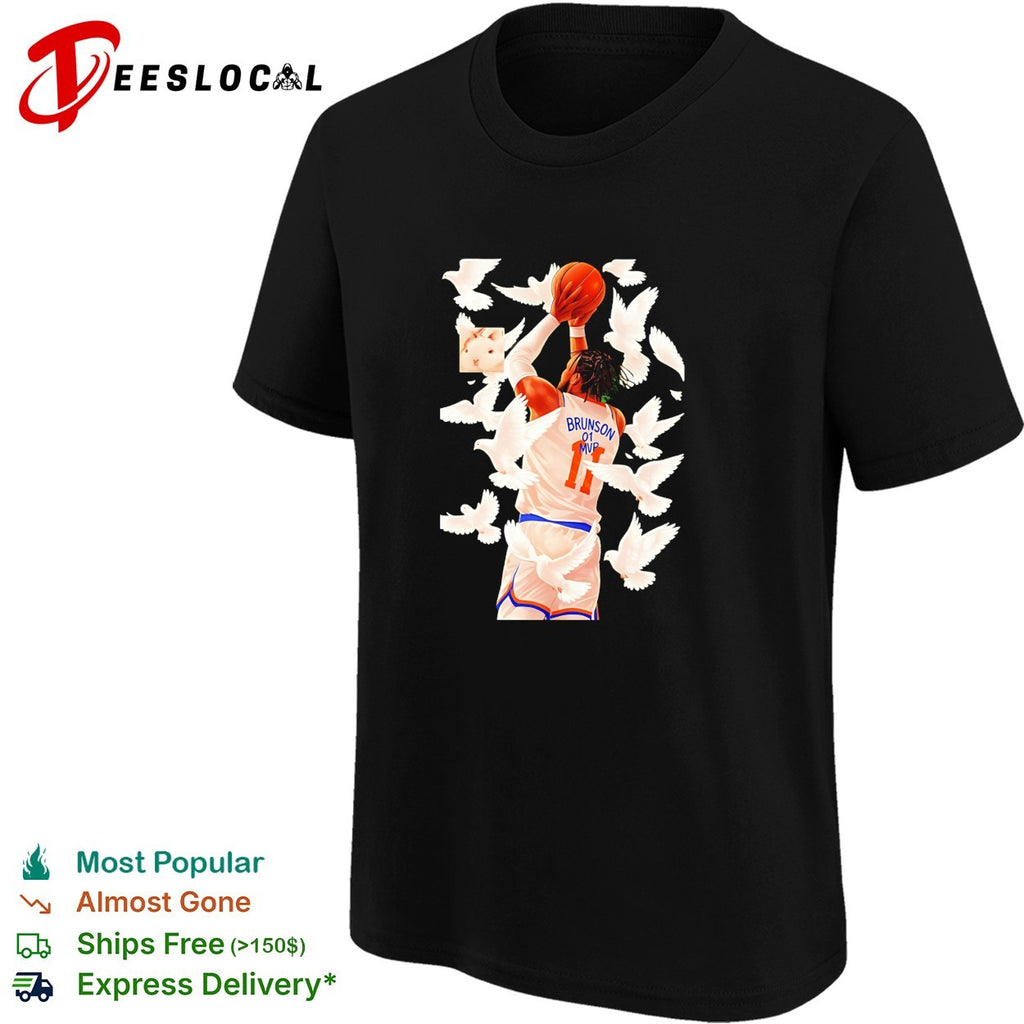 Jalen Brunson 11 White Doves Flying Background Graphic Painting shirt