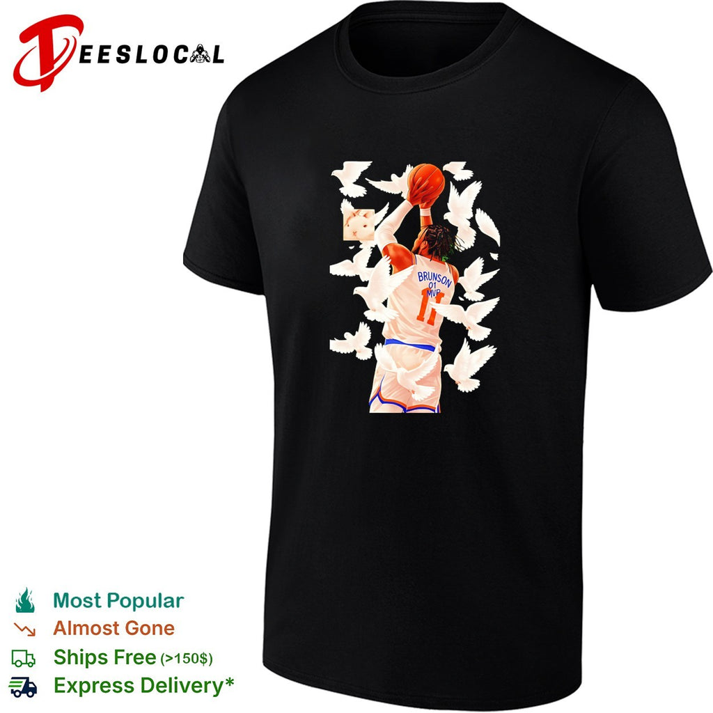 Jalen Brunson 11 White Doves Flying Background Graphic Painting shirt