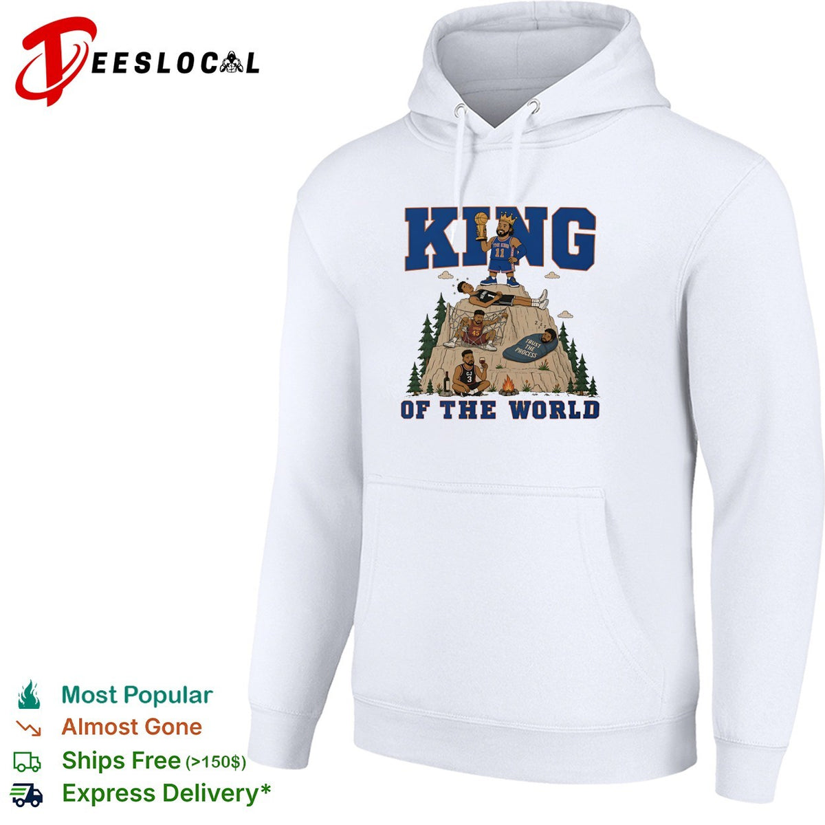Jalen Brunson 11 king of the world mountain throne Knicks championship cartoon shirt