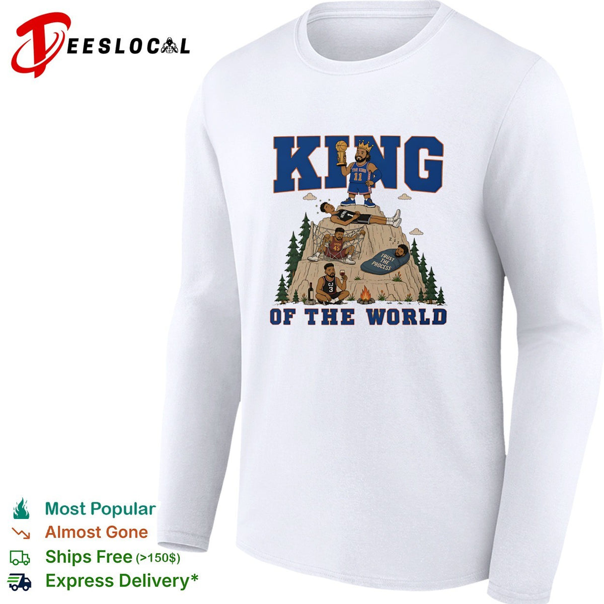 Jalen Brunson 11 king of the world mountain throne Knicks championship cartoon shirt
