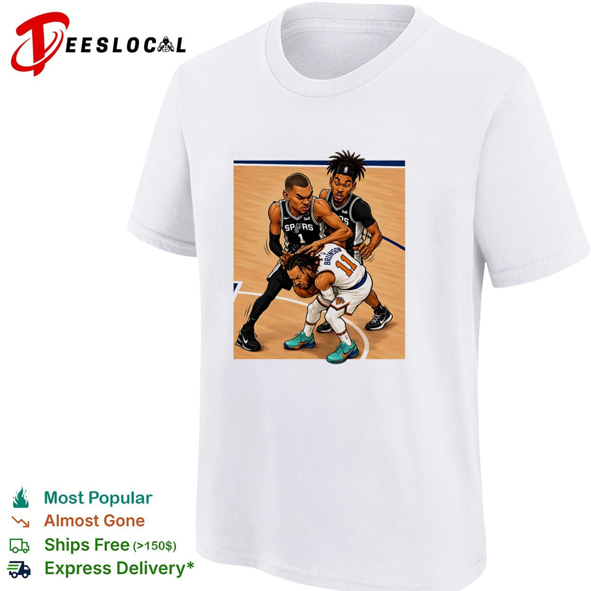 Jalen Brunson Knicks vs Victor Wemby San Antonio Spurs cartoon shirt