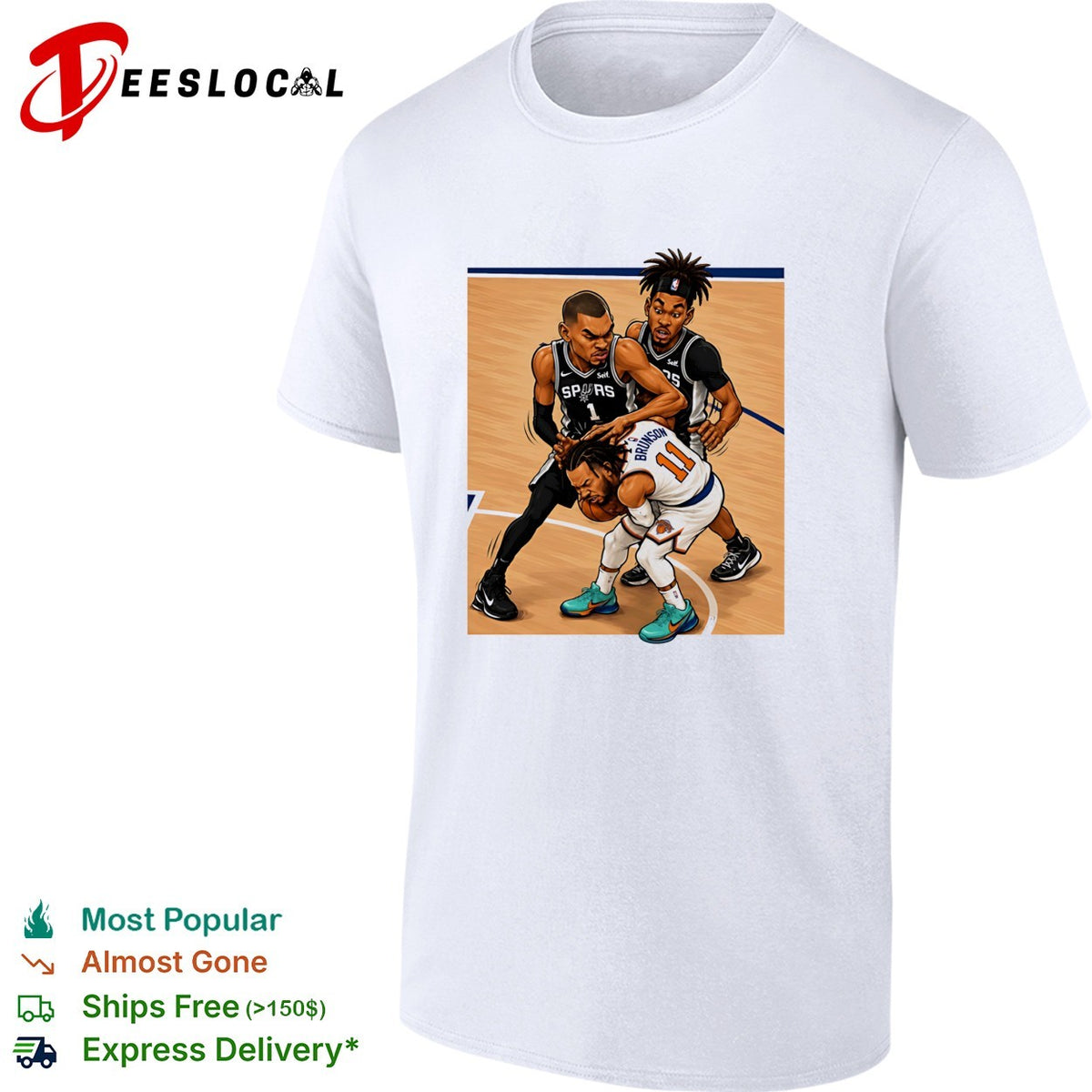 Jalen Brunson Knicks vs Victor Wemby San Antonio Spurs cartoon shirt