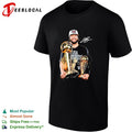 Jalen Brunson holding championship trophy and Finals MVP award double trophy celebration photo shirt