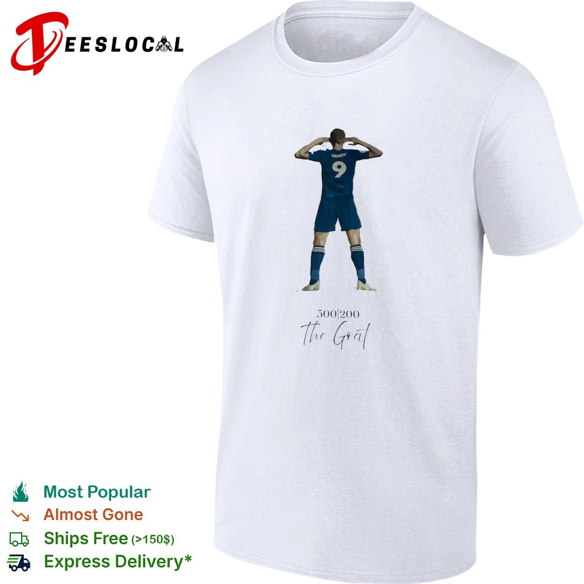 Jamie Vardy Leicester City Premier League 500 200 the goat shirt
