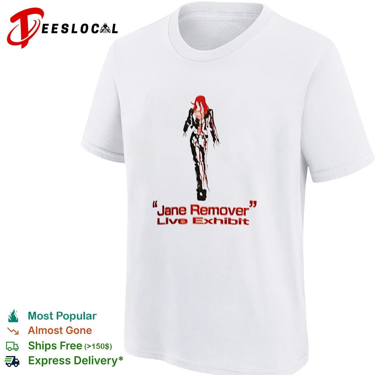 Jane Remover live exhibit red skeleton figure walking illustration poster shirt