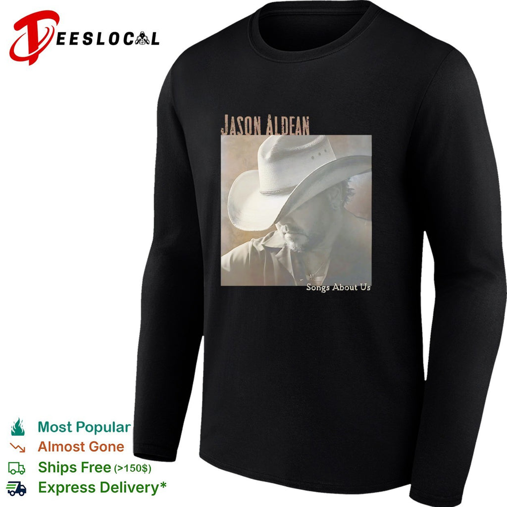 Jason Aldean wearing cowboy hat Songs About Us album cover shirt