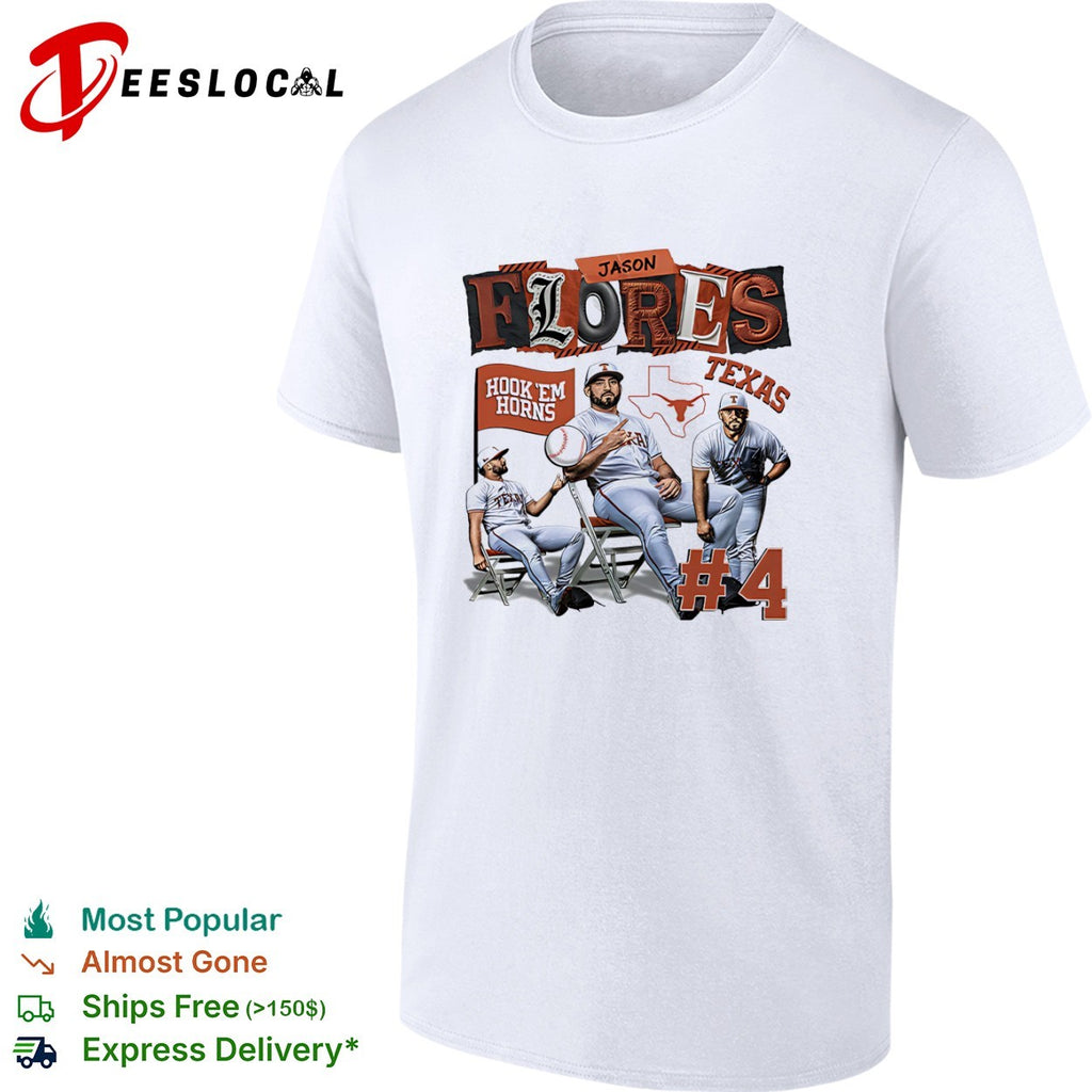 Jason Flores 4 Texas Longhorns Hook Em Horns baseball shirt